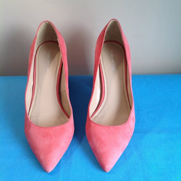 Pour La Victoire Pink Suede Pointed Toe Val Block Heels Pumps 8 - Picture 7 of 15